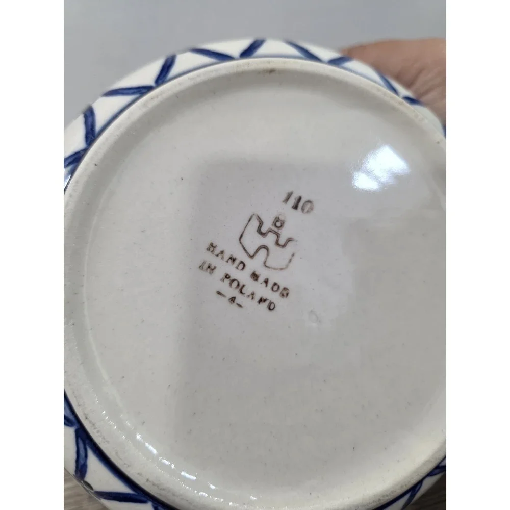 Boleslawiec Plate Hand Made In Poland - White, Blue and Green - Vintage 8